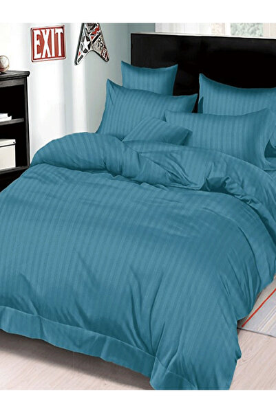 Pucioasa Lenjerie de pat damasc pentru pat dublu 2 persoane Pucioasa, 4 piese, Finet, Albastru