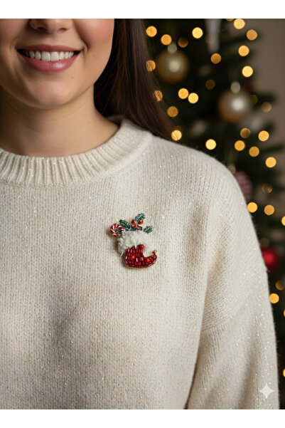 Tüko Store Yeni Yıl Özel Boncuk İşlemeli Yılbaşı Çorabı Broş