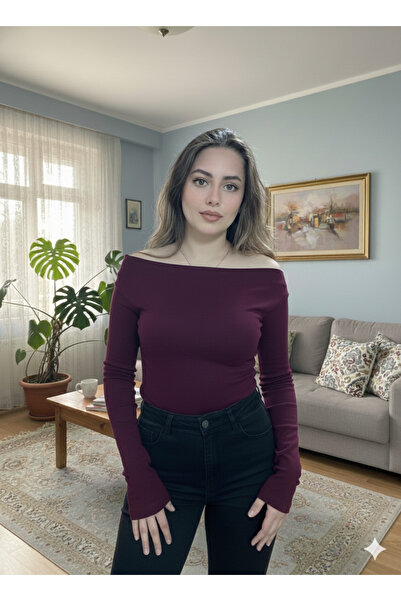 mooishan Off Shoulder Asymmetrical Neckline Long Sleeve Slim Fit Blouse