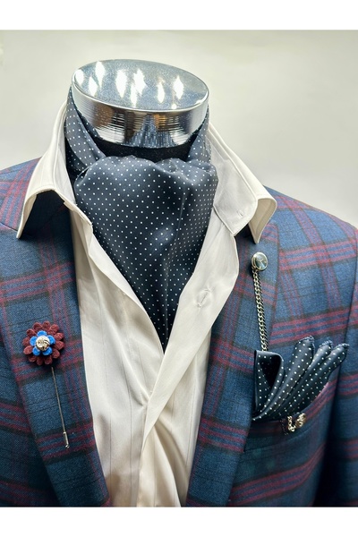 Gutiero Ανδρικό φουλάρι με μπλε ναυτικό και λευκές κουκκίδες