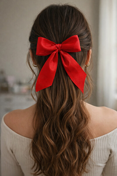 Massaltay مشبك شعر على شكل فيونكة من قماش الغروغران الأحمر - إكسسوار شعر أنيق...