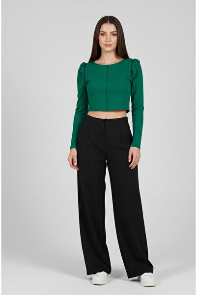 YONGA'S BOUTİQUE Green Shot Crop Blouse