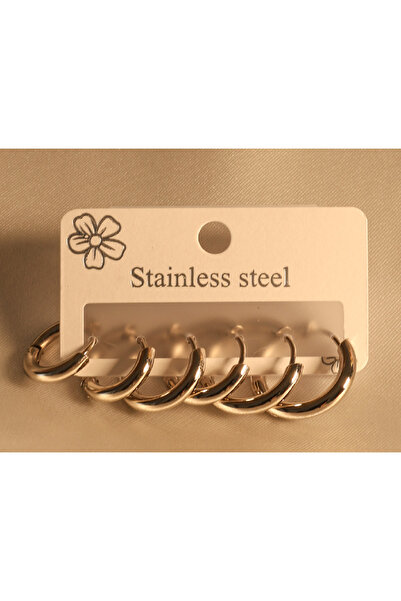 staınless steel Gümüş Renk Küçük Halka Küpe Seti