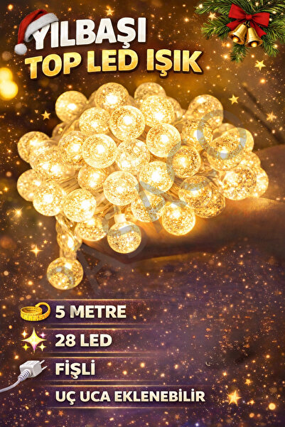 PASACO 5 Metre 28li Fişli Şefaf Kablo Dekoratif Kristal Top LED Işık Gün Işığ...