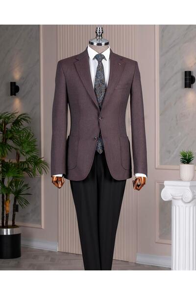 TerziAdemAltun Italian Style S Slim Fit Men's Jacket Pants Combination Suit Burgundy T14671