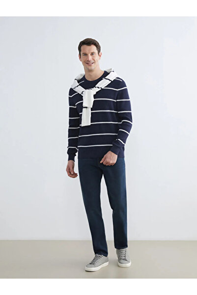 LC Waikiki Lcwaikiki classic navy blue striped crew neck men's sweater