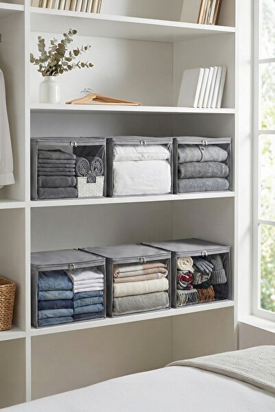 REKHOME 6 Pieces of Small Size Under-Bed Storage with Windows, Gray, Suitcase Organizer, Dowry Bundle / 30X22X18