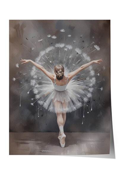 Zestia Poster cu silueta elegantă a unei balerine – Detalii cu păpădie în zbo...
