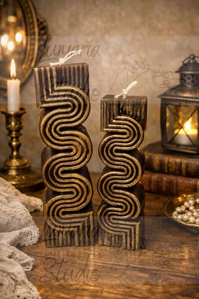 Lumaria Studio Eskitme Detaylı Vintage 2'li Spiral Şamdan Mum Seti (Büyük-Küç...
