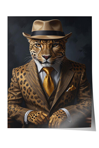 Zestia Πορτρέτο Λεοπάρδαλης με Χρυσό Σετ Αφίσας – Μοντέρνα Διακόσμηση Σαλονιο...