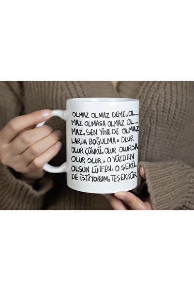 Beramussa Olmaz Olmaz Deme Yazılı Tasarım Kupa Bardak - Esprili Motto Baskılı...