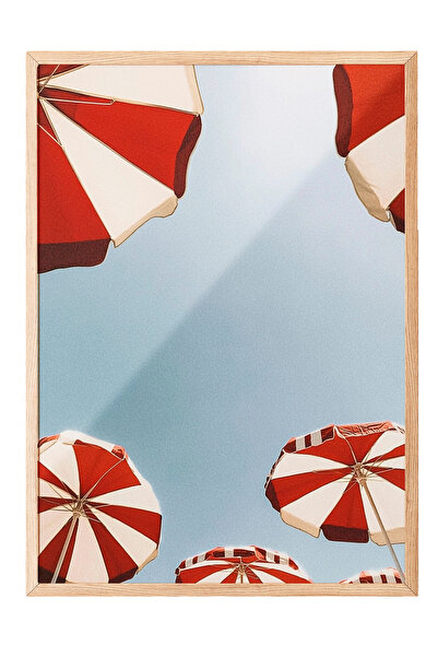 Zestia Tablou de perete cu ramă din lemn, umbrelă retro, decor pentru sufragerie