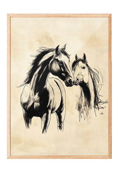 Zestia Tablou de perete cu ramă din lemn, cai nobili, decor pentru hol