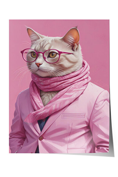 Zestia Poster Portretul pisicii în costum roz – Decor modern pentru sufrageri...