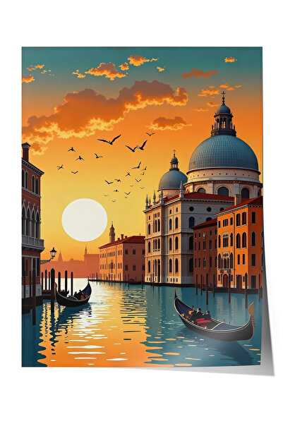 Zestia Αφίσα με θέμα το ηλιοβασίλεμα της Βενετίας και το σκηνικό της γόνδολας...