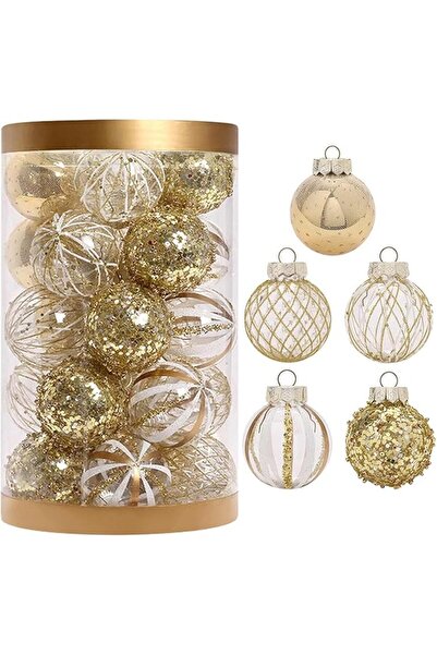 The Bros مجموعة زينة كرات عيد الميلاد البلاستيكية غير القابلة للكسر (ذهبية) م...