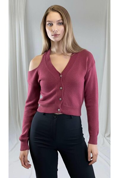 Miss Poem Women's Purple V-Neck Knitwear Cardigan