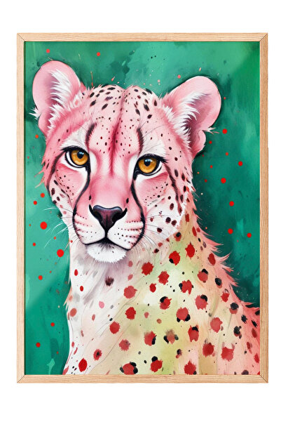 Zestia Дървена рамка за стена Модерно поп арт илюстрация на гепард Декор за в...