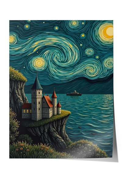 Zestia Poster Noapte înstelată și peisaj de castel – Decor pentru sufragerie ...