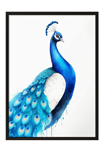 Zestia Pictură de perete înrămată în negru Ilustrație elegantă cu păun albast...