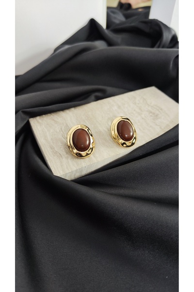 Desire Oval Kahverengi Taş Detaylı Vintage Küpe