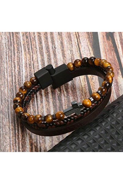 Handmade Bratara de piele cu cruciulita