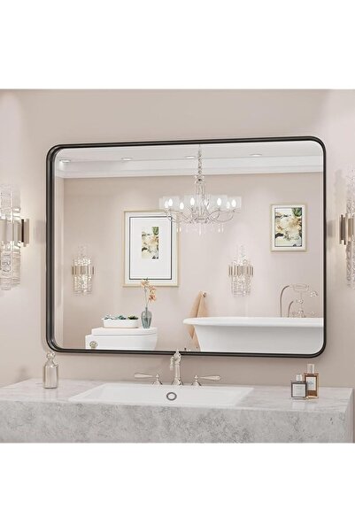 The Bros Wall Mount Mirror for Bathroom, Black Metal Framed (24" x 32")