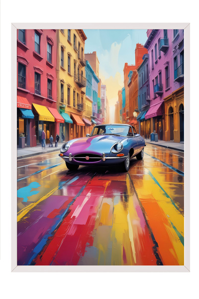 Zestia Pictură de perete înrămată în alb Mașină clasică în străzile orașului ...