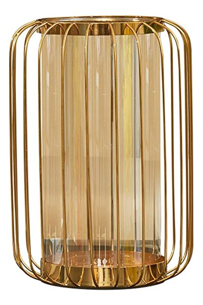 The Bros Glass Flower Vase with Metal Stand, Modern Golden Geometric Decorati...