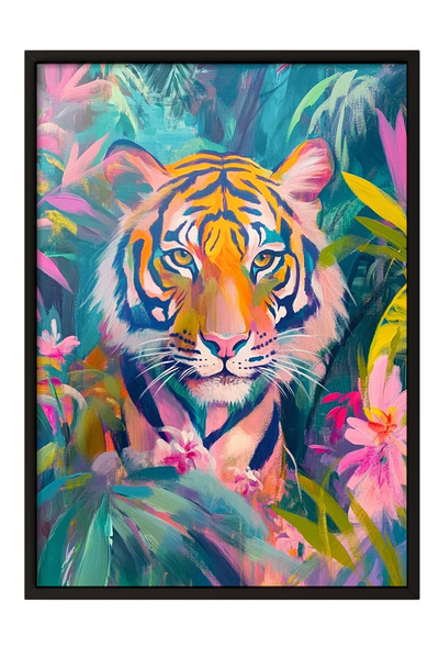 Zestia Siyah Çerçeveli Duvar Tablosu Kaplan Bakışı Ofis Dekoru