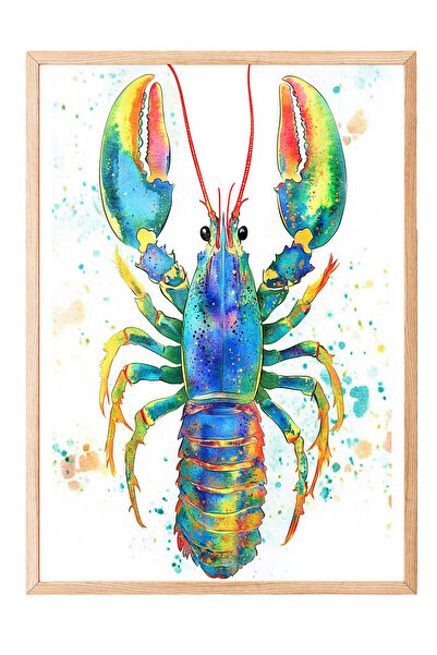 Zestia Tablou de perete cu ramă din lemn, decor de birou cu homar colorat