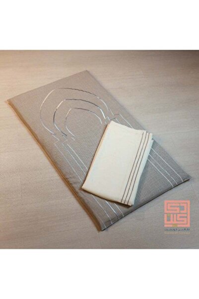 Dakakeen Concept طقم سجادات صلاة للمسجد المقوس من دكاكين الخير، مطرزة بالفضة - تصميم أنيق باللونين الرمادي والبيج