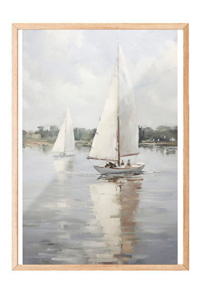 Zestia Tablou de perete cu ramă din lemn, barcă cu pânze minimalistă – Decor ...