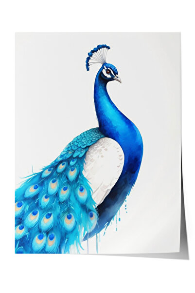 Zestia Poster Elegant cu ilustrație de păun albastru, decor pentru salon