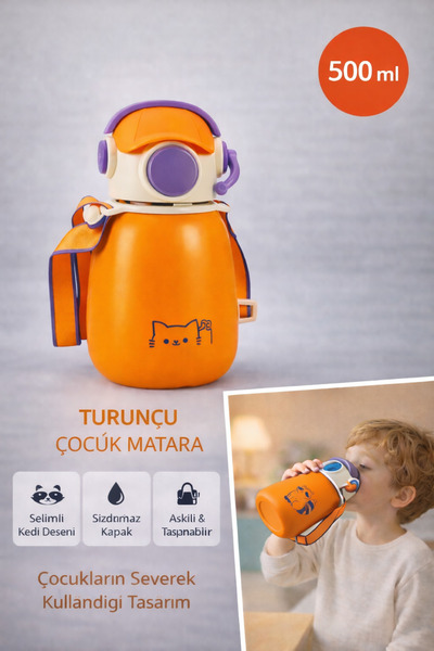 Open Home Concept Coolpet Şapkalı Çelik Termos 500 ML - Turuncu