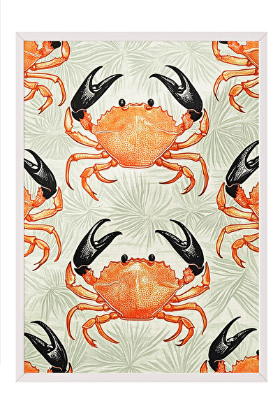 Zestia Pictură murală înrămată albă cu model de crab portocaliu – Decor de bu...