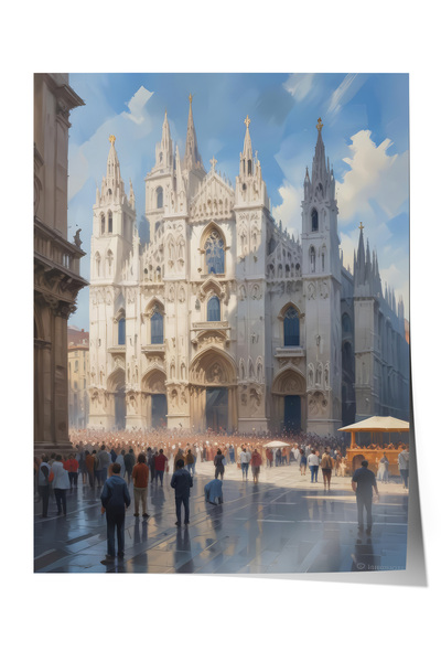 Zestia Poster Catedrală gotică și peisaj urban – Decor pentru hol în tonuri l...