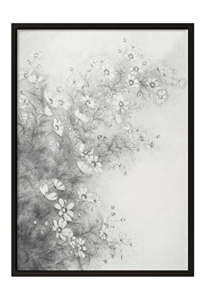 Zestia Μαύρος πλαισιωμένος πίνακας τοίχου με μίνιμαλ σκίτσο λουλουδιών – Διακ...