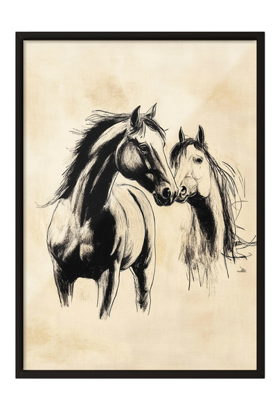 Zestia Pictură de perete înrămată în negru, cai nobili, decor pentru hol