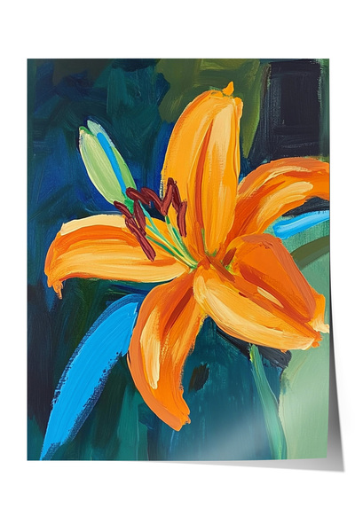 Zestia Αφίσα Πορτοκαλί Κρίνος – Ζωντανή Ανθοσύνθεση Διακόσμησης Σαλονιού