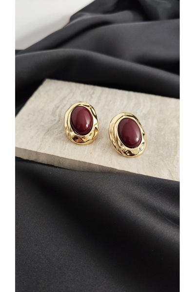 Desire Bordo Oval Vintage Küpe