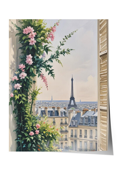 Zestia Αφίσα με θέμα το παράθυρο του Παρισιού για διακόσμηση σαλονιού