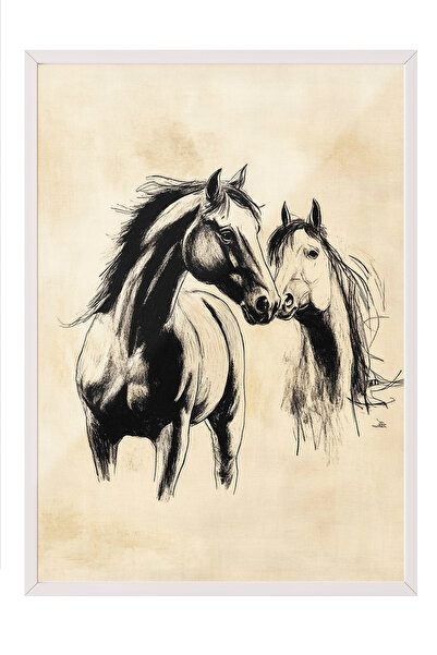 Zestia Pictură de perete înrămată albă Cai nobili Decor pentru hol