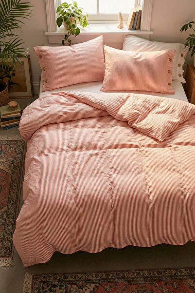 Morlay Pure |   Fine Line Double Duvet Cover Set - Oxford Design with Wooden Buttons - 200X240Cm