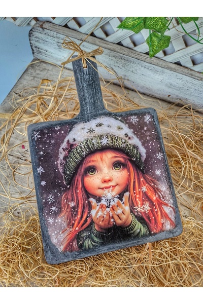 buraxe Kar temalı,country kız desenli sunum tahtası, yeniyıl hediyesi, sap da...