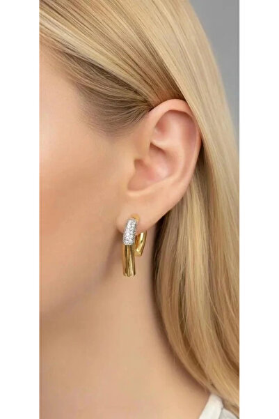 Dorvina Vip 14 Ayar Altın Kaplama Özel Seri Gold Zirkon Taşlı Çivi Tasarım Ka...