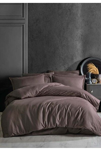 toyigoo Clasy Striped Single Satin Duvet Cover Set Dark Brown