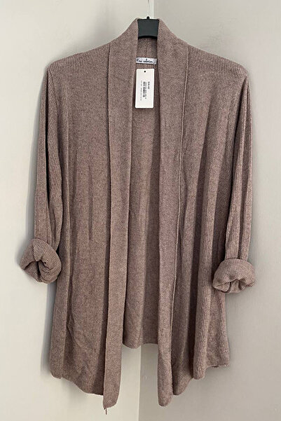 AYASOFYA OTANTIK سترة نسائية إيطالية من صوف المنك بياقة جانبية شق بدون أكمام فضفاضة بأكمام طويلة من التريكو المنسوج