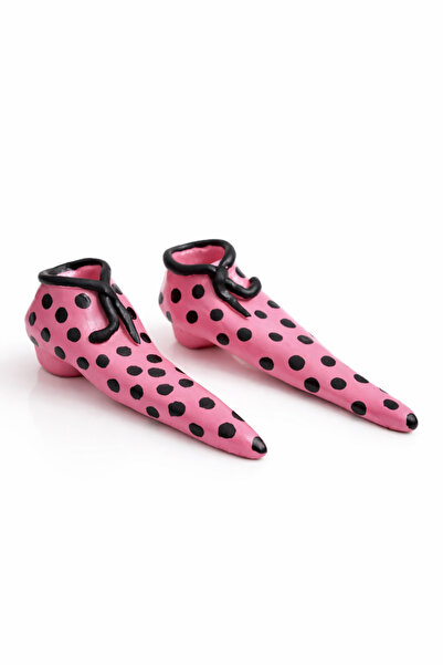 YAMYBEECANDLES Puantiyeli Pembe Ayakkabı Mumluk Şamdanlık