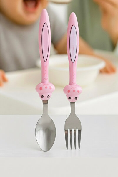 MorOflan Lüks Çocuk Bebek Çatal Kaşık Seti [PEMBE]